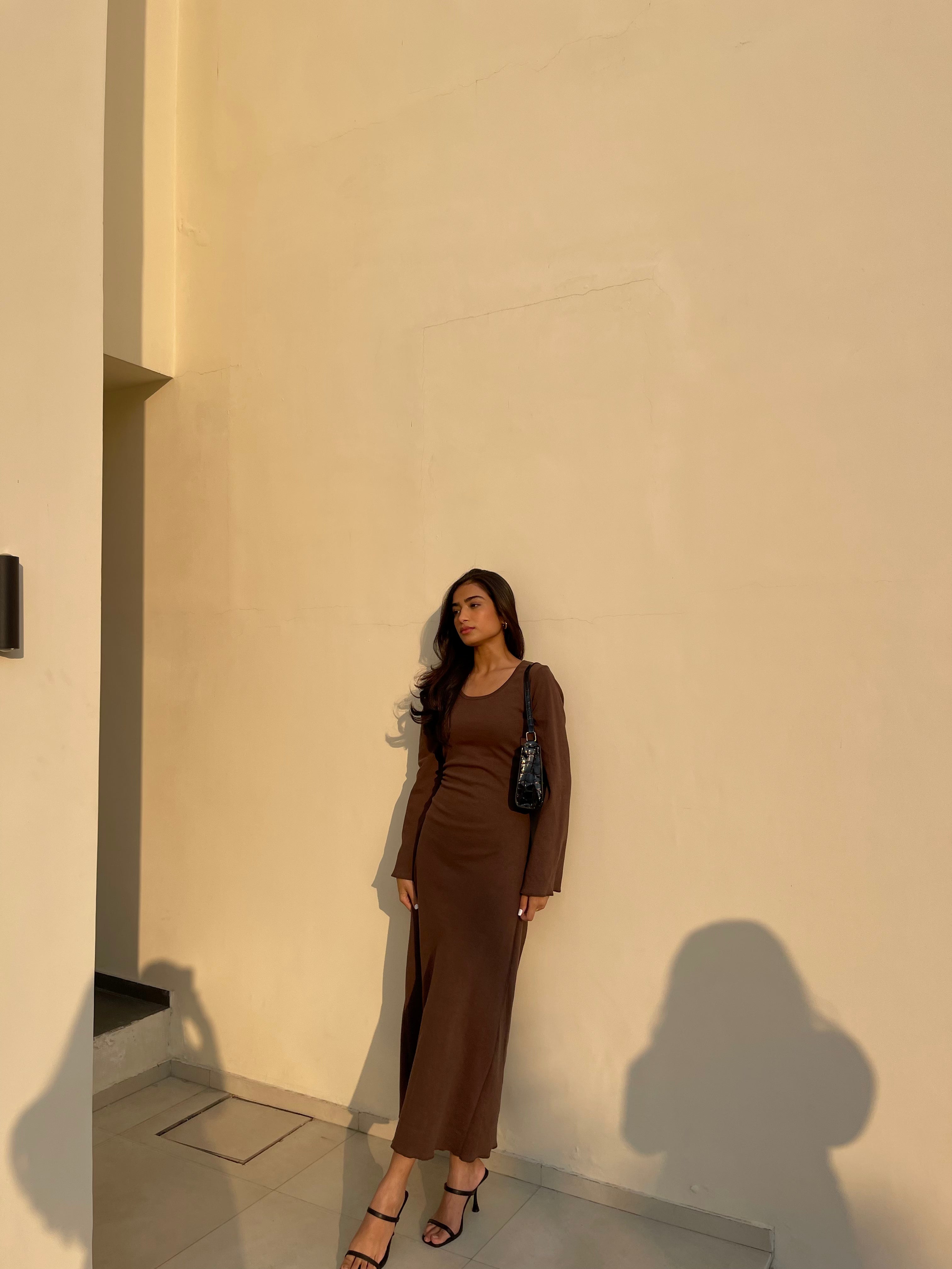 Brown Long Bodycon Dress FRENZY Brown Long Bodycon Dress FRENZY