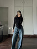 BLACK ASYMMETRIC NECKLINE SHIRT
