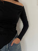 BLACK ASYMMETRIC NECKLINE SHIRT