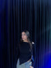 BLACK ASYMMETRIC NECKLINE SHIRT
