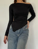 BLACK ASYMMETRIC NECKLINE SHIRT